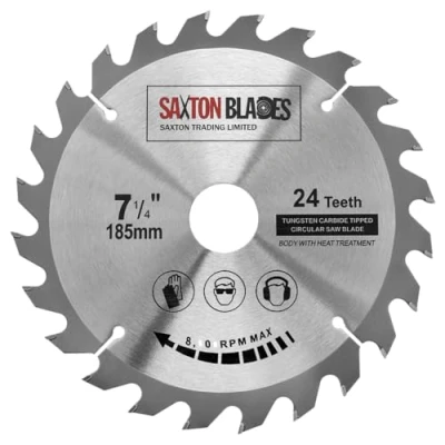 Imagen de TCT18524T Saxton TCT Hoja de sierra circular para madera (185 mm x 30 mm, 24 dientes, sierras Bosch, Makita, Dewalt, compatible con 190 mm)