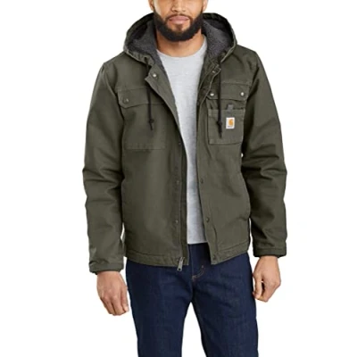 Imagen de Carhartt, Hombre, Chaqueta Utilitaria En Lona De Algodón Con Efecto Desgastado, Forro Peluche, Ajuste Ligeramente Holgado, Musgo, L