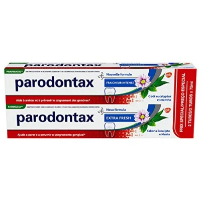 Imagen de Parodontax Dentífrica Frescura Intensa Dentrifice, Aliviar la Sensibilidad Dental, Extra Fresh, Lote de 2 x 75 ml