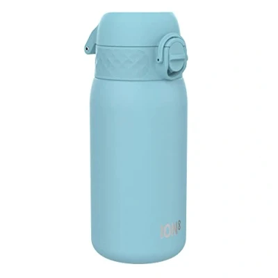 Imagen de Ion8 Botella Agua Acero Inoxidable para Niños, 400ml, a Prueba de Fugas, Fácil Abrir, Cerradura Segura, Aptas Lavavajillas, Asa Transporte, Limpiar, Azul Alaska
