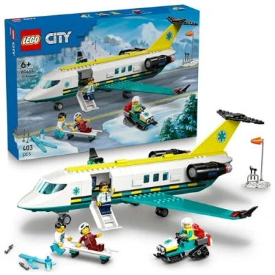 Imagen de LEGO City Ambulancia Aérea de Emergencia Juego Médico con Avión Sanitario Juguete 4 Minifiguras inc. Médica y Piloto Moto Nieve, Camilla Herramientas Regalo para Niños 6+ Años 60465