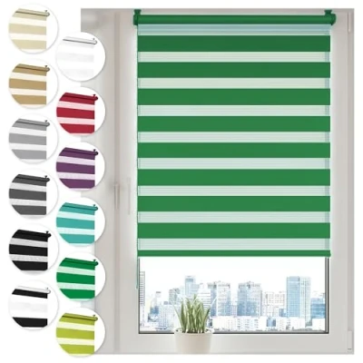 Imagen de Sonello Estor Enrollable de Doble Capa Noche y día 50cm x 130cm Verde, Klemmfix sin taladrar, Tejido,Fácil Instalar Herramientas para Ventanas Puertas, Proteccion Solar,Stores