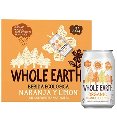 Imagen de Whole Earth Pack de 24 Bebidas Refrescantes Ecológicas Limón y Naranja 330 ml Sin Azúcar Añadido Gluten Apta para Veganos Elaborada con Ingredientes Naturales