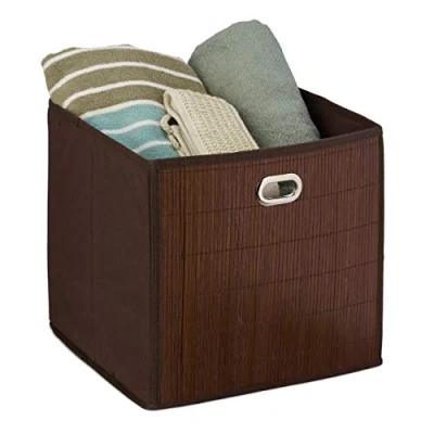 Imagen de Relaxdays Almacenaje Bambú, Cesta Cuadrada Baño, Caja Estante Alta, 31 x cm, Plegable, Color Marrón, Cartón