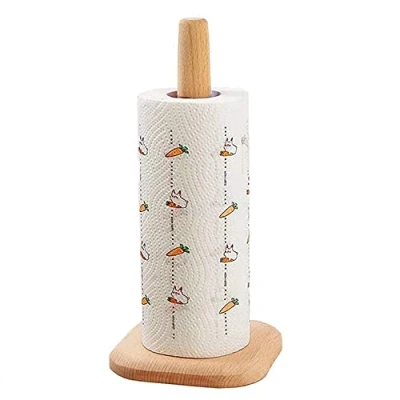 Imagen de Soporte de Rollo Madera, Toalla Papel para Dispensador Rollo, Portarrollos Madera Pie, Cocina, Sala, Baño