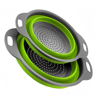 Imagen de Alnicov colador plegable, juego de 2 coladores plegables, flexible silicona para verduras/frutas, plegable cocina (verde)