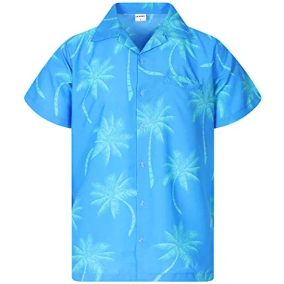 Imagen de King Kameha Funky Camisa Hawaiana, Manga Corta, Palm Shadow, Turquesa, XL