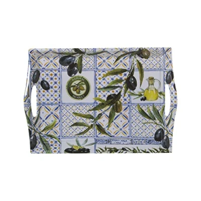 Imagen de DRW Bandeja Rectangular de melamina con Asas Olivas tamaño pequeño 4x25x35 cm