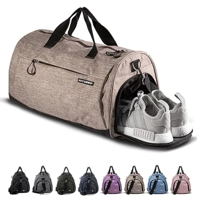 Imagen de Fitgriff® Bolsa Deporte V1 Mujer y Hombre Bolso de Gimnasio con Compartimento para Zapatos Humeda, Viaje, Entrenamiento Gym Bag (Sand, Medium)
