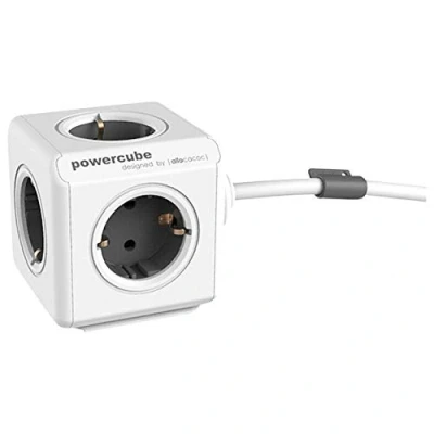 Imagen de Allocacoc PowerCube Extended, Ladrón multiple con 5 enchufes en forma de cubo, 250V, color blanco y gris