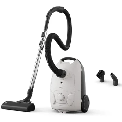 Imagen de AEG AB51C1SW Aspiradora de Trineo con Bolsa, 750W Potencia, 3,5L Capacidad, Cable 8,5m, 79dB Ruido, Filtro Lavable, Cepillo Todo Suelo, Boquilla 2 en 1, Incluye 1 Blanco