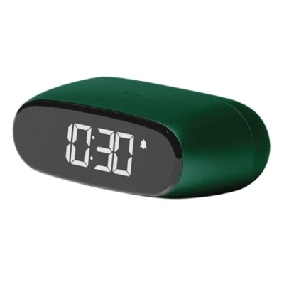Imagen de Lexon MINUT Mini Despertador Compacto con Pantalla VA LCD Pure Black, Control táctil, función Snooze y retroiluminación, batería Recargable, Acabado de Aluminio, Color Verde Oscuro