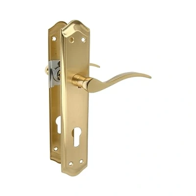 Imagen de Amig Juego de Manillas Placa Adecuado para Puertas Paso Interior y Exterior Con Manivela Cómoda, Elegante Atemporal Bocallave Latón Color Dorado 256 x 48 mm