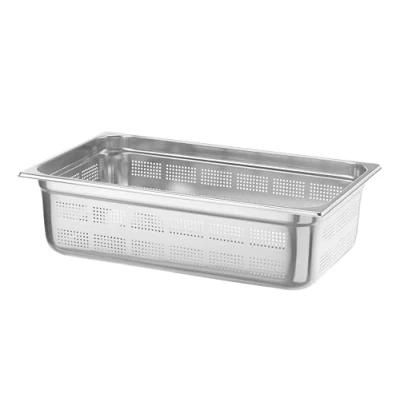 Imagen de HENDI Recipiente GN 1/1, con laterales y fondo perforados, contenedor GN, apilable, bordes lisos, resistente a temperaturas de 40 300C, 21L, altura: 150mm, acero inoxidable 18/10