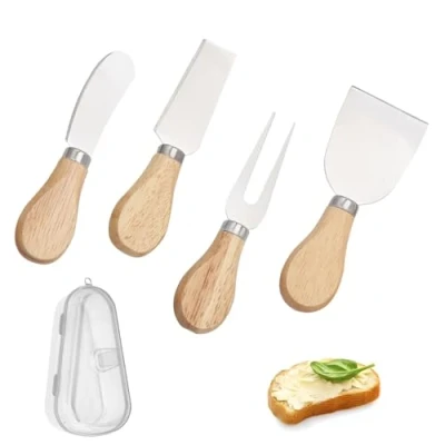 Imagen de MisFun 5 Piezas Cuchillos para Esparcir Queso con Caja, Pequeños Queso, Mini de Acero Inoxidable Cocina Mango Madera Tarta, Postre, (B)