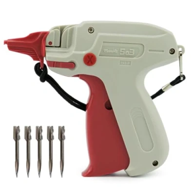 Imagen de Pokornys Pistola etiquetadora Banok 503X Fein Incluye 5 Agujas de Acero Repuesto para Fijar Etiquetas Precio en Tejidos Finos como Blusas, Seda, manteles, Terciopelo y Muchos más