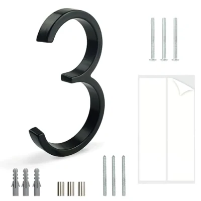 Imagen de HASWARE Número De Casa Flotante: 5 Pulgadas (12cm) Números Puertas Modernos SeñAlizacióN Para La Oficina Correos Calle (3, Negro)