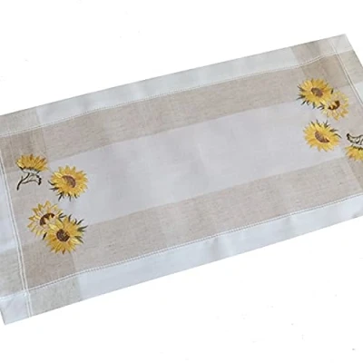 Imagen de &#039;camino de mesa 40 x 90 cm color beige bordado multicolor girasoles &quot;