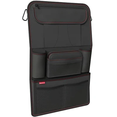 Imagen de ATHLON TOOLS Organizador de asiento coche con soporte para tablet integrado, parte trasera reforzada, estuche extra lápices, negocios y niños, diseñado en Hamburgo