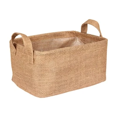 Imagen de WENKO cesta de almacenamiento Juna M, decorativa para guardar y ordenar accesorios como la ropa, con dos prácticas asas, material exterior yute 100%, 24 x 17 cm, marrón