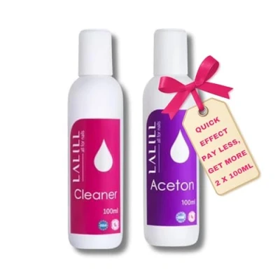Imagen de LALILL Set Limpiador de uñas 100 ml + Acetona Quitaesmalte Removedor esmaltes híbridos, geles, acrílicos y tips Desengrasante para esmaltes, híbridos pinceles
