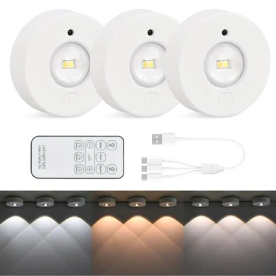 Imagen de Mapille 3 piezas Luz Armario, Regulables Luces de Colores para Vitrinas Estanterías, Foco LED Recargable, Luce da Armadio RGB, Nocturna, Magnético Cocina Alacenas
