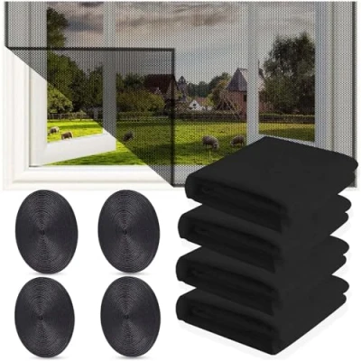 Imagen de 4 Piezas Mosquiteras De Ventana,130 x 150 Cm Mosquitera Para Ventana Con Rollos Cinta Autoadhesiva,Malla Ventanas,Que Mantiene a Los Insectos,Mosquitos Fuera. Negro