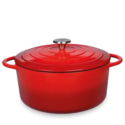 Imagen de Küchenprofi Fuente de horno holandés con tapa, interior rojo y negro, 28 cm, hierro fundido, esmaltado, para todo tipo cocinas (incluida inducción), guisar, hornear, asar