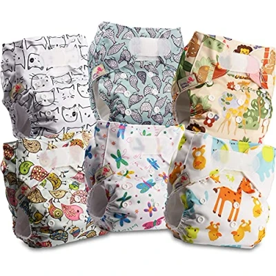 Imagen de Littles and Bloomz Pañal reutilizable para bebé con HOOK LOOP, 6 pañales, FLV2 0610