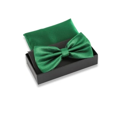 Imagen de Massi Morino Pajarita verde esmeralda con pañuelo para hombre Conjunto traje de boda Lazo ajustable en