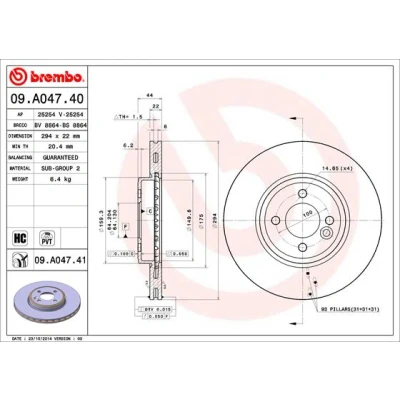 Imagen de BREMBO COATED DISC LINE 09.A047.41 Disco de freno 294 22 4 ventilación interna revestido altamente carbonizado MINI: Hatchback, Cabrio