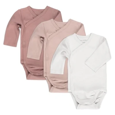 Imagen de LaLoona Pack Body Bebe Algodón 100% 3 Ud. Bodies Manga Larga para Recién Nacido, Cruzado Certificado OekoTex 100, Ropa Bebé