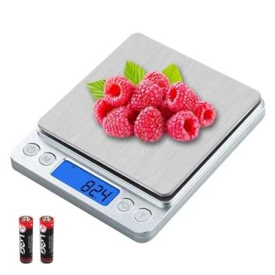 Imagen de UNIWEIGH Balanza Digital de Cocina,3kg/0.1g Bolsillo en Gramos y Onzas para Pérdida Peso,Comida,Cocinar,Hornear,Café,Balanza Precisión con 6 Unidades,2 Bandejas,LCD,Tara