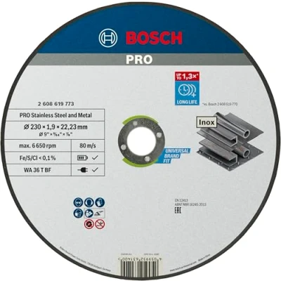 Imagen de Bosch Professional 1x Disco de Corte Standard for Inox (para Acero Inoxidable, Ø 230 x 1,9 22,23 mm, Recto, Accesorio Amoladora)