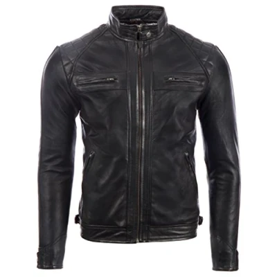 Imagen de Aviatrix Chaqueta Biker De Cuero Autentica para Hombre con Diseno Hombros Diamante (44T9)