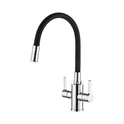 Imagen de Ibergrif M22141 2 Grifo de Cocina Flexible, Mezclador Fregadero con Manguera Siliconade, Giratorio 360, Negro