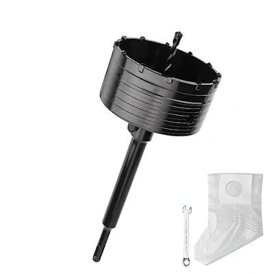 Imagen de Corona de perforación 130 mm (dientes XXL), color negro, set con extensión SDS Plus 220 y broca centrado 4 filos, 8 x 110 mm, para mampostería hormigón