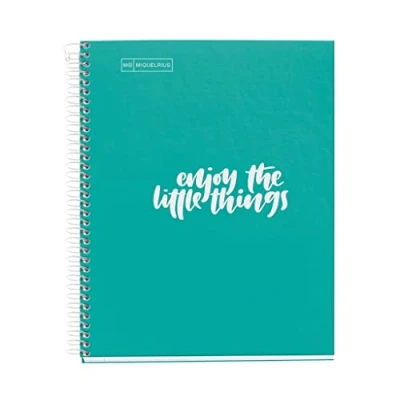 Imagen de Miquelrius Cuaderno Notebook Messages, 1 Franja de Color, A5, 100 Hojas Cuadriculadas 5 mm, Papel 90 g, 2 Taladros, Cubierta Cartón Duro, color Turquesa