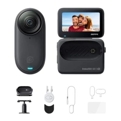 Imagen de Insta360 GO 3S Kit de Acción Cámara Vlogging 4K, POV Manos Libres, Móntala Donde Quieras, Estabilización, 140 Min batería, Impermeable 10 M, Edición IA, Apple Find My, Vlog, Viajes, Negro