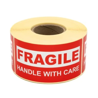 Imagen de MD Labels etiquetas de advertencia en rollo, 100 x 50 mm, 500 frágiles, mango con cuidado, adhesivas