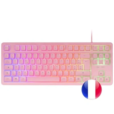 Imagen de Mars Gaming MCP RGB3, Pack Teclado Fixed RGB + Ratón Flow 3200 dpi Auriculares Over Ear Alfombrilla XXL, Rosa, Idioma Francés