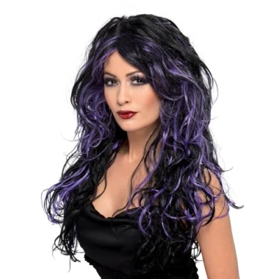 Imagen de Smiffy&#039;s 35683 Peluca De Novia Gótica, Larga Y Con Mechas, color púrpura, No es applicable (35683)
