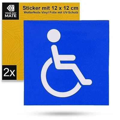 Imagen de adhesivo para usuarios de sillas ruedas, 2 pzs, 12 x cm, lámina autoadhesiva, externo, señal discapacitados coche, puerta, aviso discapacidad, conductor silla ruedas