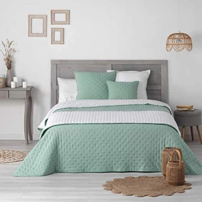 Imagen de Douceur d&#039;Intérieur Suave Interior, Camino de Cama Acolchado (80 x 180 cm) Mellow Chic Menta/Blanco, Microfibra Bicolor