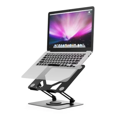 Imagen de GRIFEMA GB1050 Soporte Portátiles Mesa Plegable Ventilado con Base Giratoria, Elevador Portatil Altura Ajustable, Compatible la Mayoría de los 11 17&quot; Negro