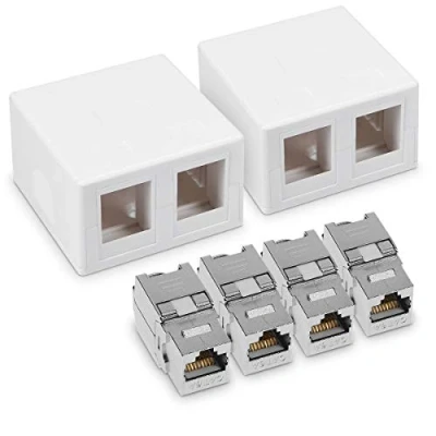 Imagen de kwmobile 2X Roseta RJ45 para Pared con 4 módulos Keystone y 2 Puertos Ethernet CAT6A Caja de Red Superficie Conector blindado Internet