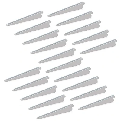 Imagen de Emuca 7908912 Escuadras de estante para perfil cremallera perforación doble paso 32mm, Blanco, 370mm, Set 20 piezas