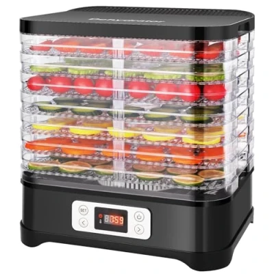 Imagen de MEYKEY Deshidratador de alimentos 8 Pisos Bandejas, para 400 W, eléctrico, con Indicador tiempo, Temperatura ajustable 35 70℃, 400W, negro