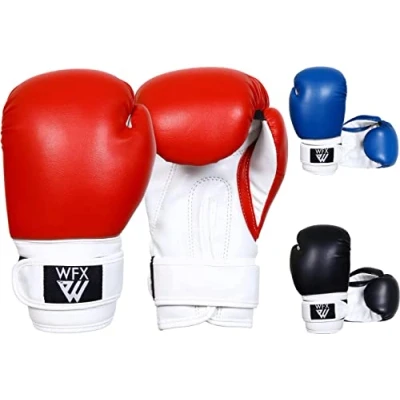 Imagen de WFX Guantes de Boxeo para niños Artes Marciales Sparring Junior Mitts Cuero Resistente MMA Entrenamiento Saco llamativos Muay Thai Kick Boxing y niñas (Rojo, 4OZ)