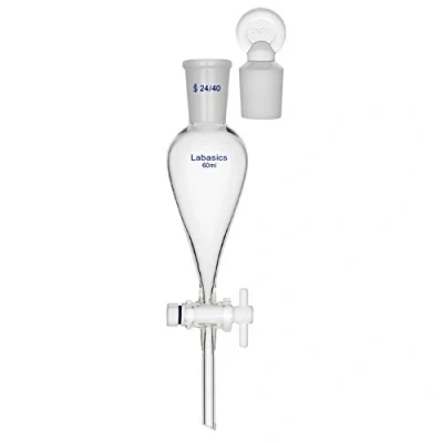 Imagen de Labasics 60ml Embudo Separador Cónico de PTFE Borosilicato con Tapón Vidrio, Separatory Funnel Laboratorio